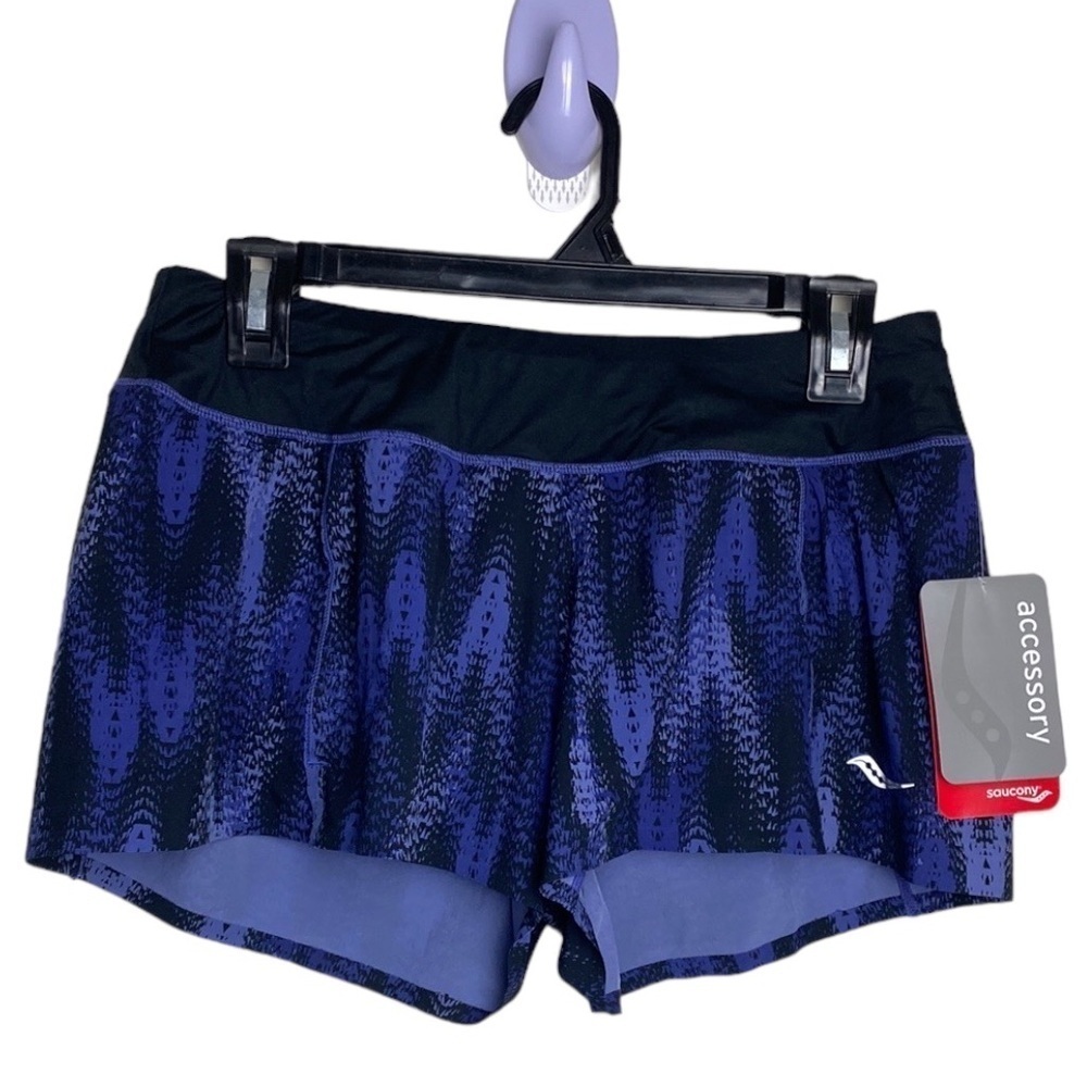 Saucomy Pinnacle Women Running Shorts Purple Black Blended Elastic Waist Medium